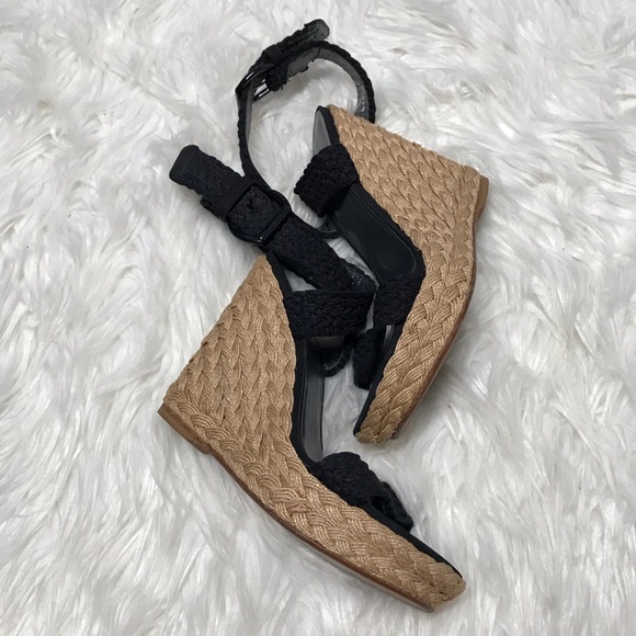 Stuart Weitzman Black SuedeTrimmed Crocheted Wedge - Picture 5 of 8